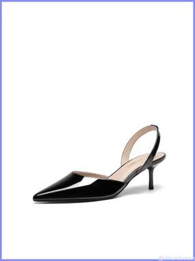 Women's Faux Leather Slingback Kitten Heel Pumps Pointed Toe Detachable Ankle